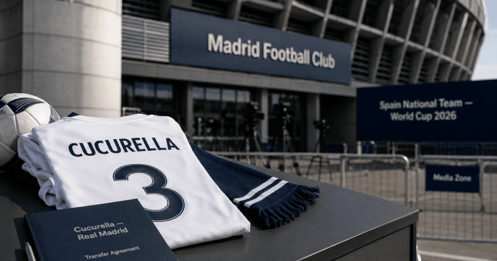 Imagen editorial sobre el fichaje de Marc Cucurella por Real Madrid antes del debut de España en el Mundial 2026.